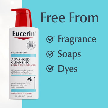 Eucerin Advanced Cleansing Body & Face Cleanser - Fragrance & Soap Free For Dry, Sensitive Skin